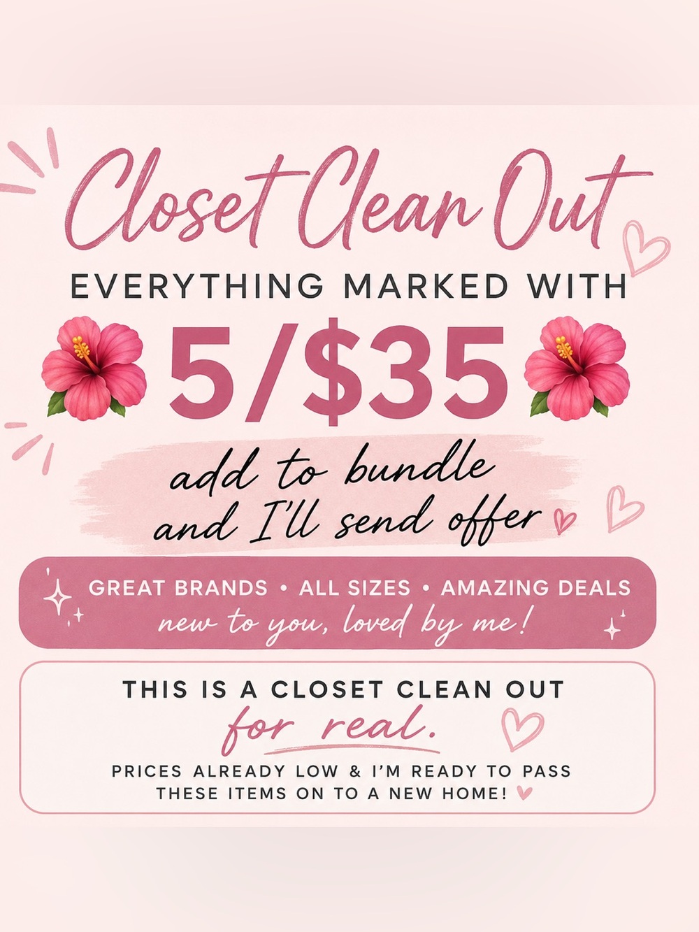 Closet Clean Out 5/$35 Pink Promo Graphic